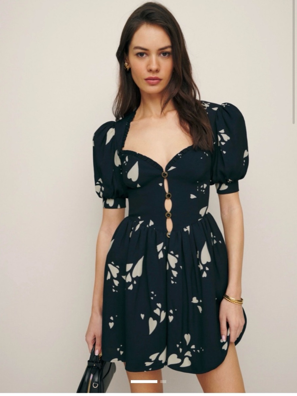 Reformation Nikola Mini Dress - Navy & Cream Heart Print size 8